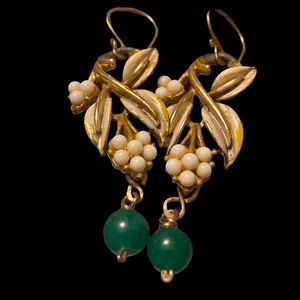 Vintage Floral dangling vines with green glass drops